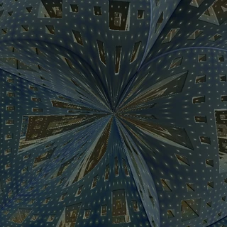Neon dot-lattice corridor: a tiled Menger tunnel flown through with wandering banking, depositing edge-hot neon dots alo